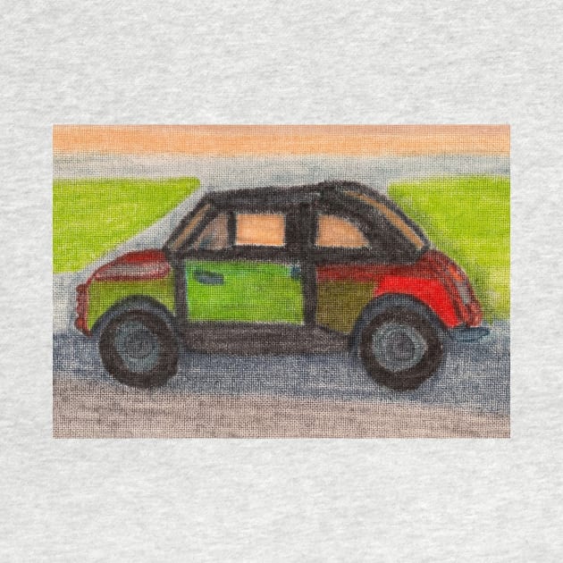 Italian Car Fiat in Green and Red with Grassy Background by PodmenikArt